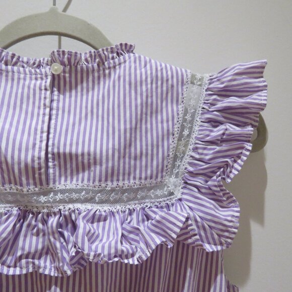 J. CREW Tiered Lace Panel Ruffle Dress Rustic Plum Stripe Prairie Cottage Trad - Picture 15 of 16